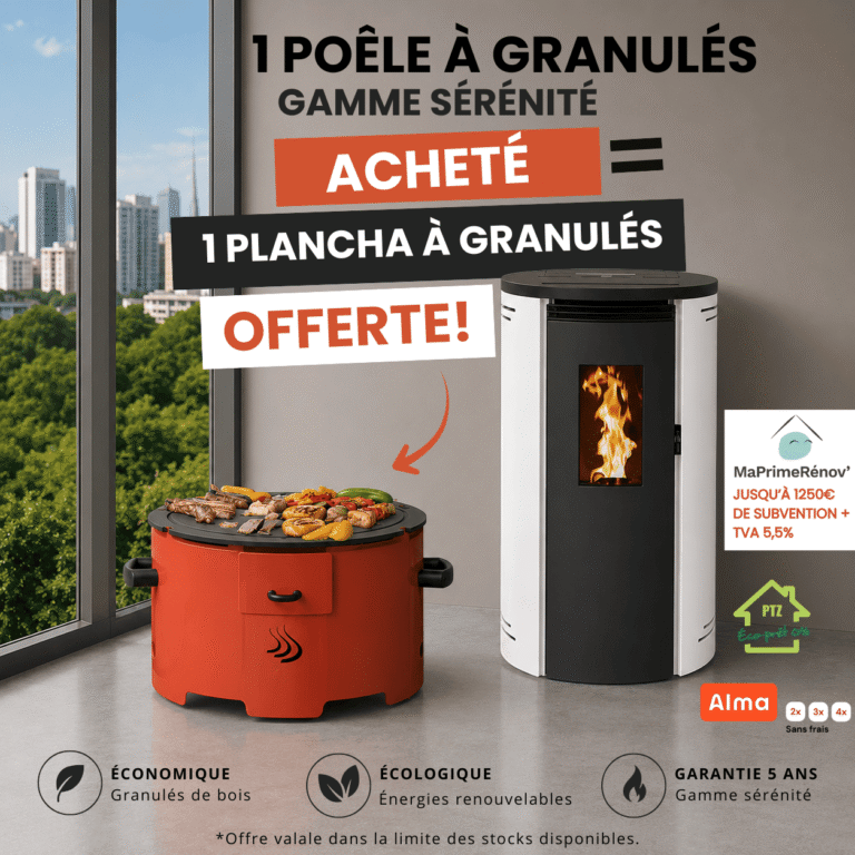 Promo 1 poele à granulé gamme sérénité acheté = 1 plancha à granulé offerte